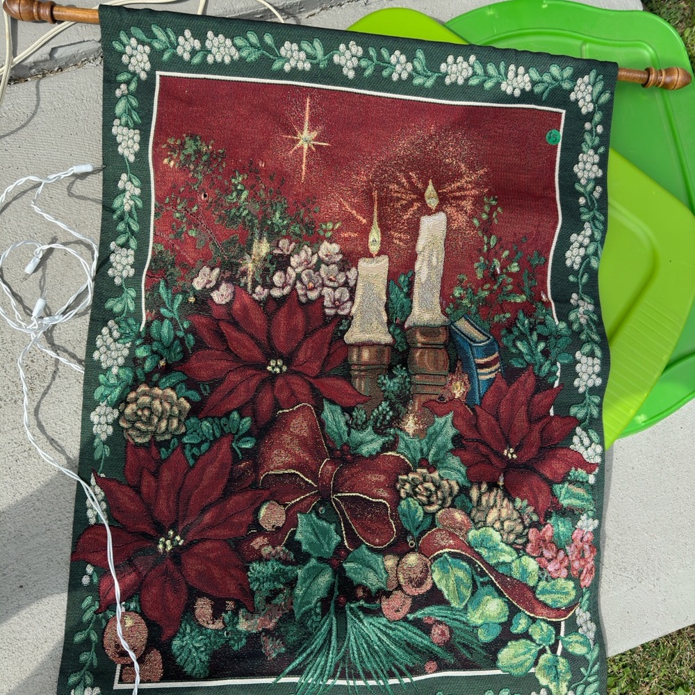 Vintage 90S Art Tapestry Christmas Wall Hang with String Light Evening Solitude